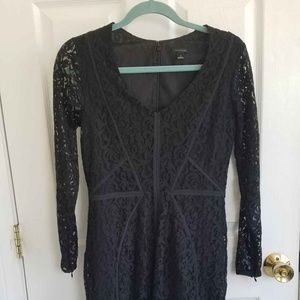 Ann Taylor Black Lace LBD Body Con Dress Zippers 2